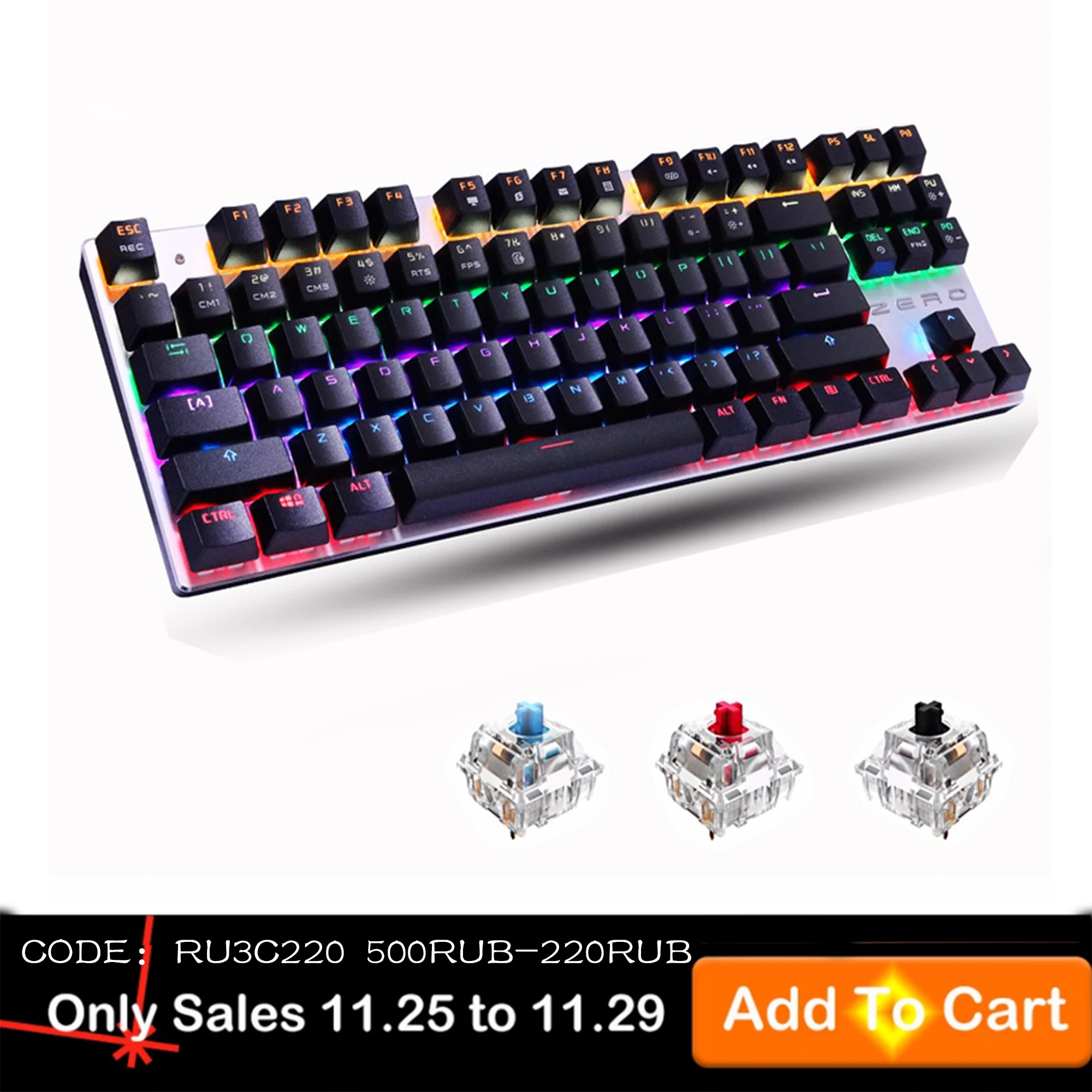 

Metoo Edition Mechanical Keyboard 87 keys Blue Switch Gaming Keyboards for Tablet Desktop Russian sticker