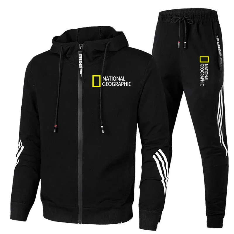 

Brand Men National Geographic Fashion Sets Tracksuit Autumn New Men's Hoodies + Sweatpants Suit Hooded Casual Sets Male Clothes