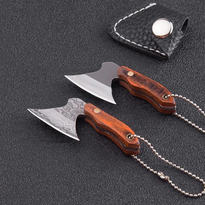 Pocket Creative Mini Hatchet Knife Portable Keychain Ax EDC Fixed Blade Wood Handle Kitchen Small Knives Decorating Rings | Инструменты
