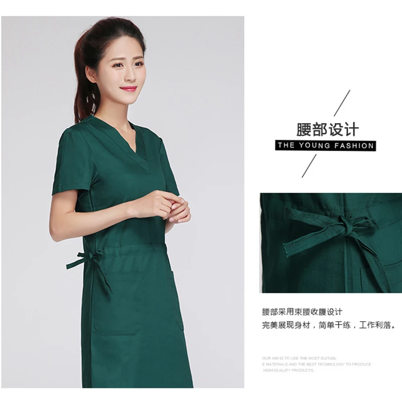 

VIAOLI scrub uniform Robes Overlap Side Tie Cotton Health service uniform Gowns Wrap Scrub gown Scrub long skirt V-neck workwear