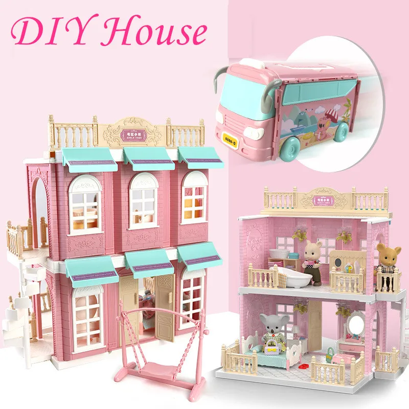 Koala diary DIY dollhouse bathroom kitchen bedroom doll house girl play toy princess castle toys for kids birthday gift | Игрушки и