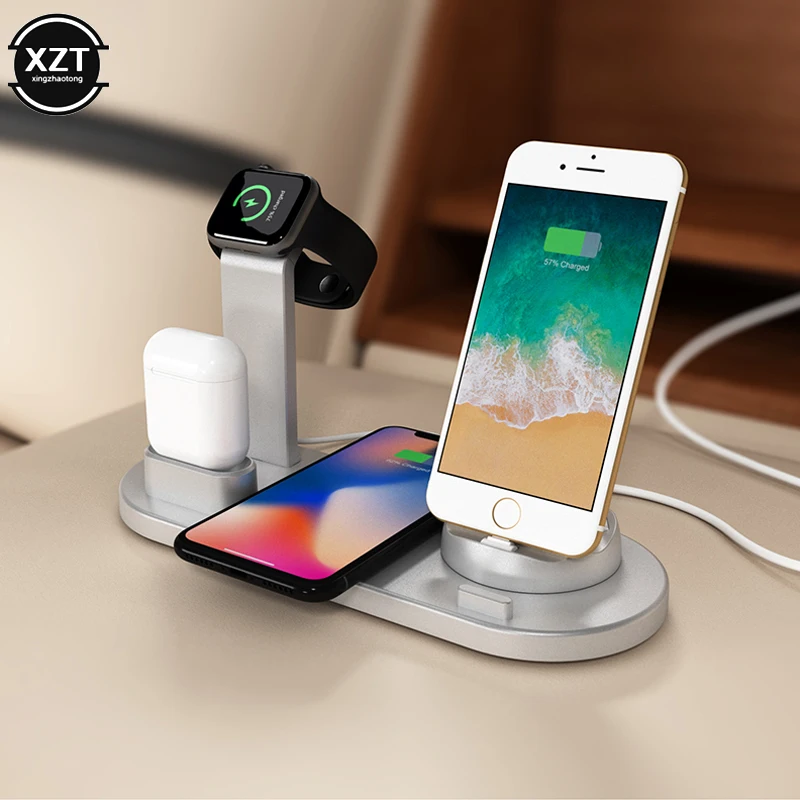 Беспроводная зарядная док станция для iPhone XS MAX XR 8 быстрая зарядка Samsung 4 в 1 Airpods 2019