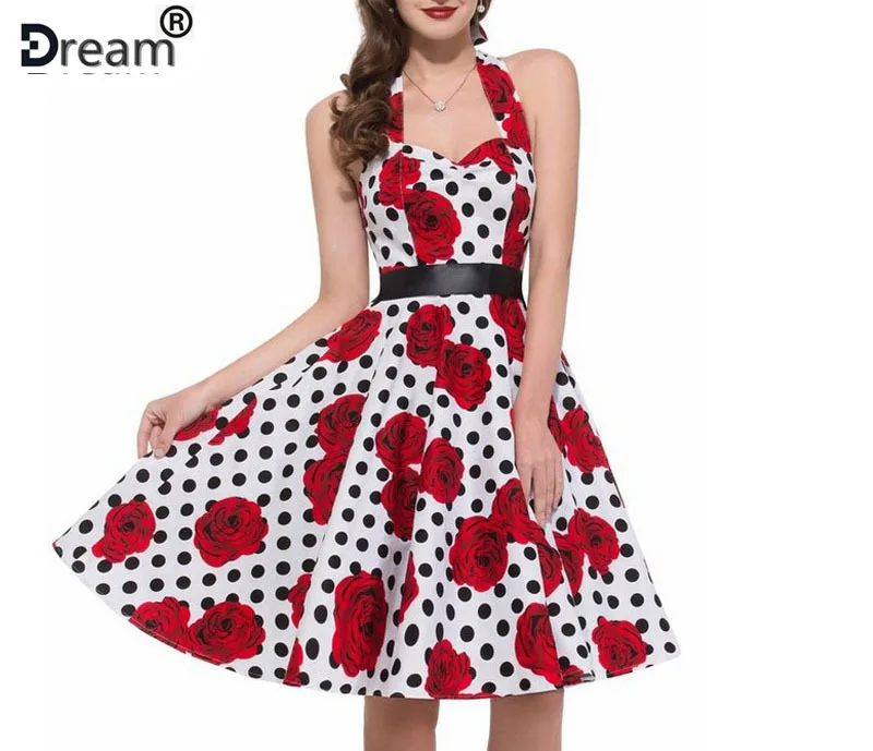 Женское винтажное платье в горошек с широкой юбкой | Женская одежда