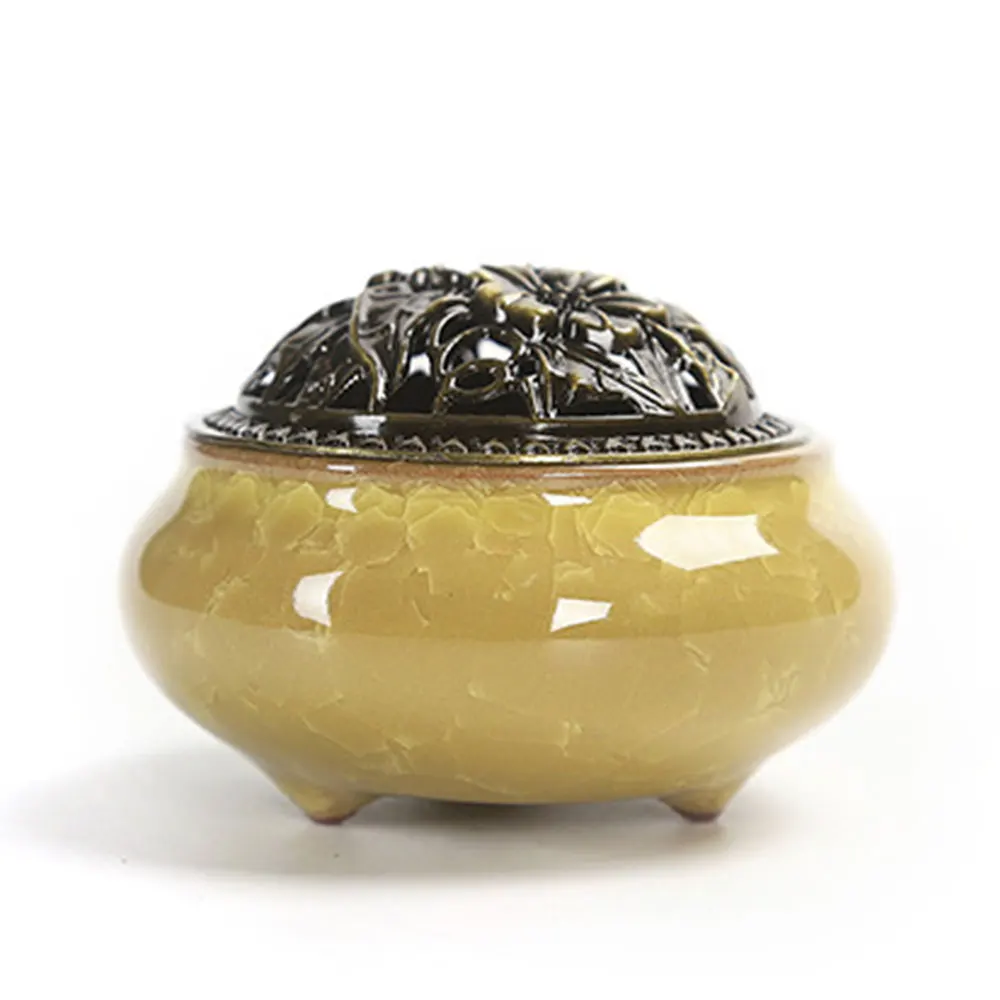 Porcelain Censer Sleep Aid Antique with Copper Cover Ceramic Buddhist Aromatherapy Diffuser Cone Sandalwood Incense Relax Yoga | Дом и сад