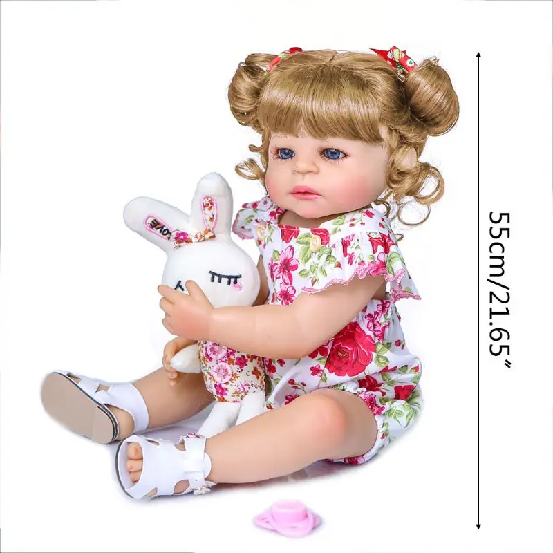 

55cm Realistic Doll Full Soft Vinyl Toddler Babies Lifelike Lovely Girl Bunny Accompany Toy Birthday Christmas Gifts