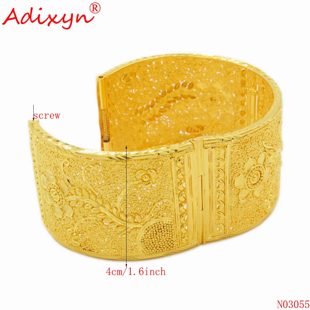 

Adixyn Width Flowers Desigh Bangles Dubai Gold Color Cuff Bracelet Jewelry African Women Wedding Gifts N03055