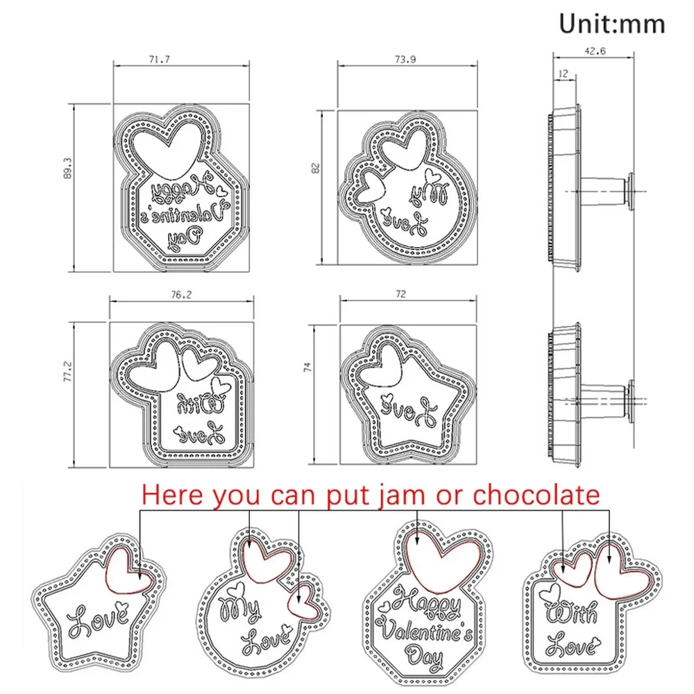 New Valentine Themed Cookie Plunger Cutter Heart Love Five-pointed Star Diamond Shape Pressing Embossed Mould Cake Molds | Дом и сад