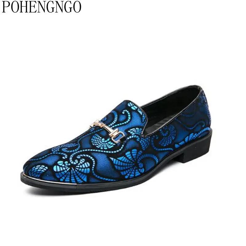 

Spring Printing Business Men Shoes Gold Blue Adult Dress Footwear Slip-on Man Party Formal Shoes Plus Size Casual Shoes For Mens