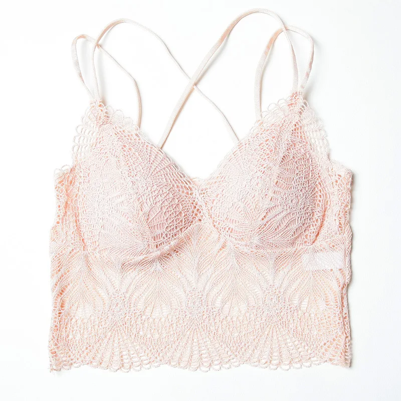 Женское кружевное нижнее белье бесшовный тонкий розовый топ с чашками пуш