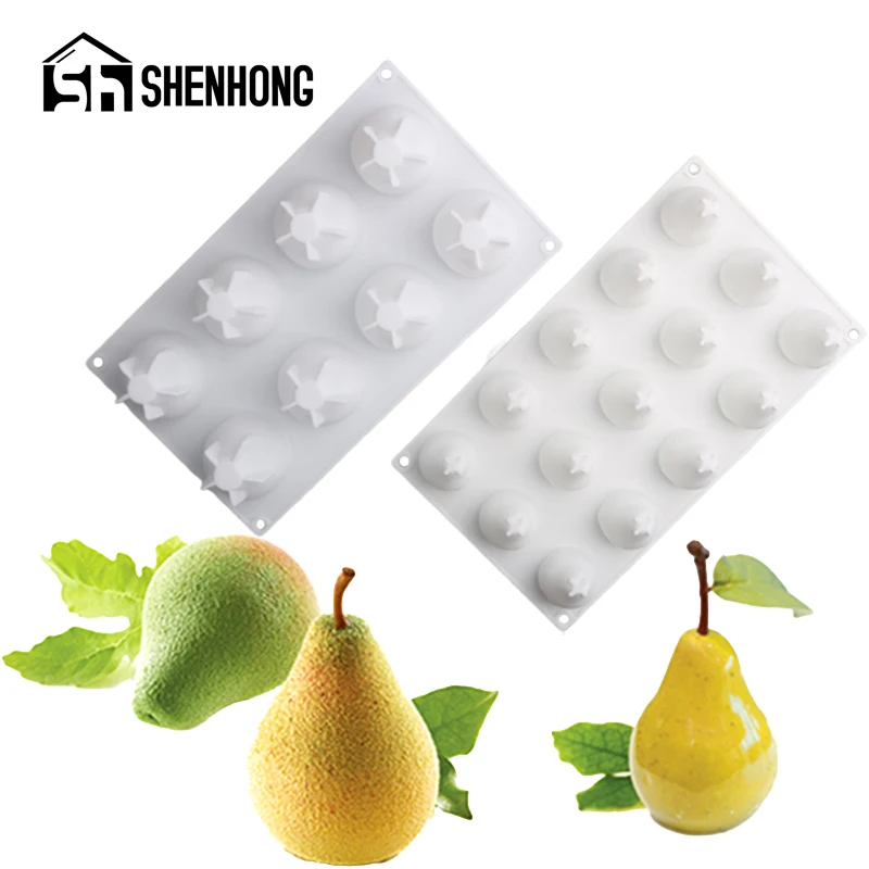 

SHENHONG 8/15 Cavity Fruit Mousse Pastry Bakeware Party Dessert Baking Tools Pear Design Silicone Cake Molds Chocolate Moulds