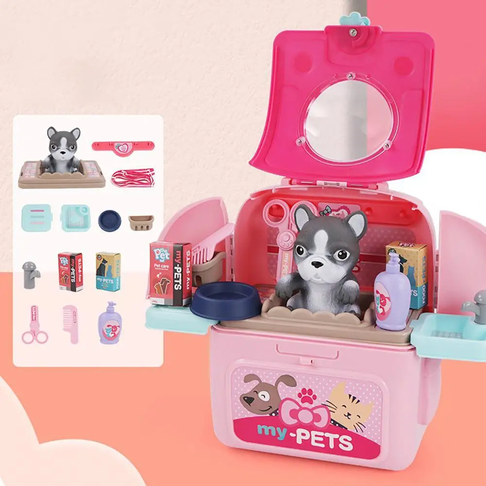 Simulation Animal Pet Backpack Practical Exquisite Plastic Pretend Play Pet Care Set Kid Children Birthday Gifts