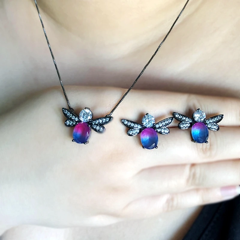 Модное пчелиное животное подвеска ожерелье серьги-гвоздики 3 шт ювелирные наборы