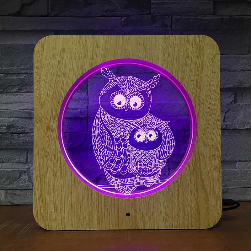 

Owl Family Animal Photo Frame 3D LED Plastic Night Light DIY Customized Lamp Table Lamp Kids Colors Gift Home Decor 2410