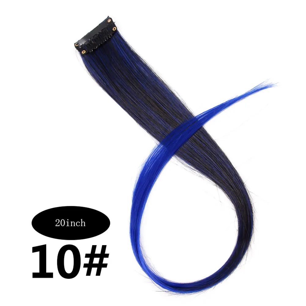 darkblue Очаровательные накладные волосы на заколках для наращивания с эффектом омбре, чистый цвет, прямые Длинные Синтетические волосы, накладные волосы на заколках, 2 тона - Цвет: darkblue