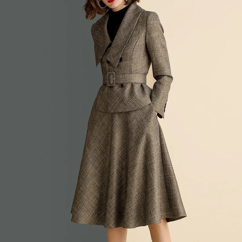 Элегантный винтажный Женский комплект из 2 предметов костюмы с юбкой Тонкий