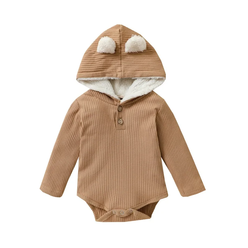 

Infants Baby Spring Autumn Bodysuits Kids Girls Plush Cute Hooded Rompers Boys Lovely Ear One-piece Clothes