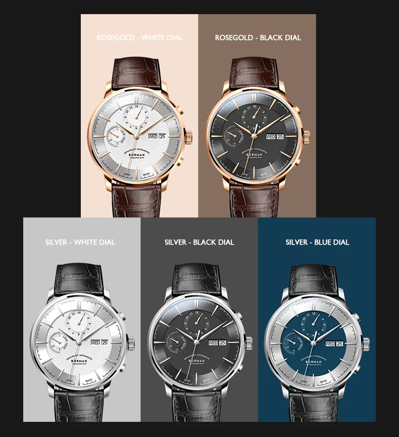 BORMAN Мужские автоматические часы роскошные Платье Механические наручные