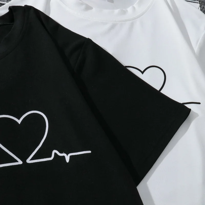 

Summer Slim T Shirts For Women 2021 Korean Version Solid Color Love Printed Women Casual Tops New Harajuku Short Sleeve T-shirts