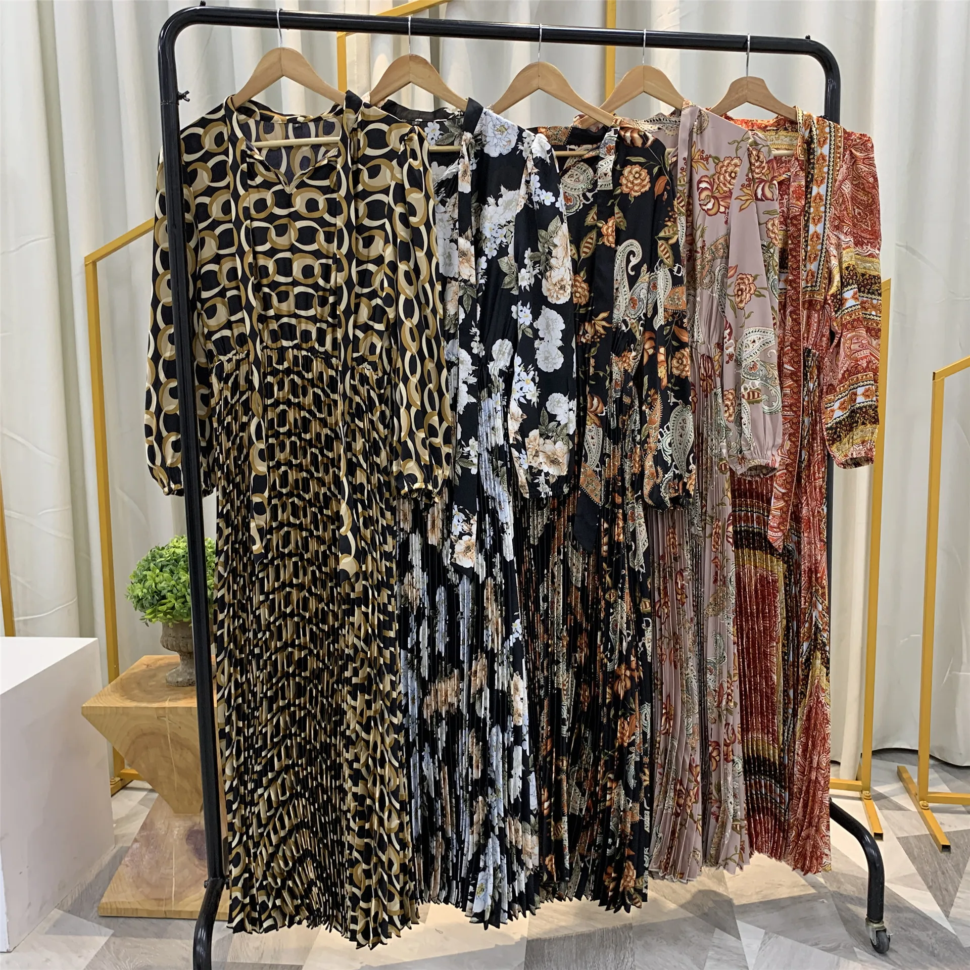 Платье Рамадан ИД мусульманское Плиссированное с принтом Абайи Арабский