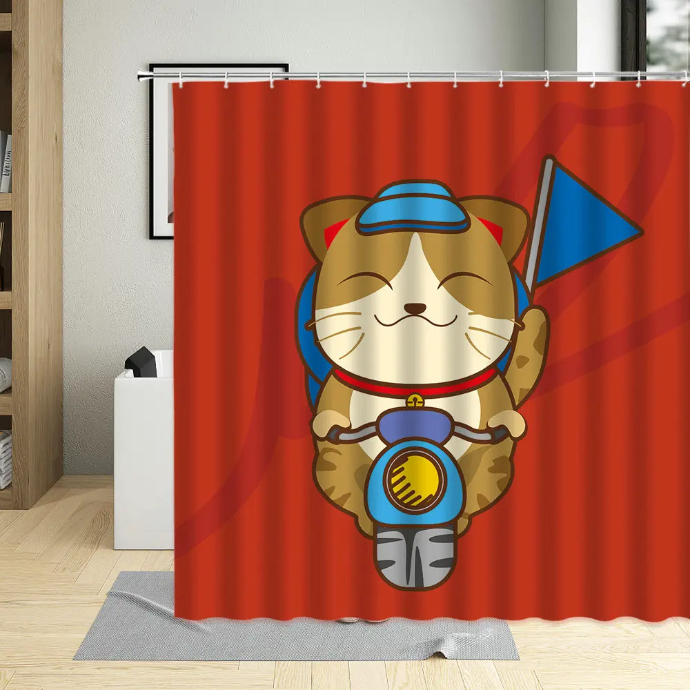 

Geometric Cute Cat Creative Modern Shower Curtain Funny Animals Child For Home Decor Screens Polyester Fabric Bathtub Curtains