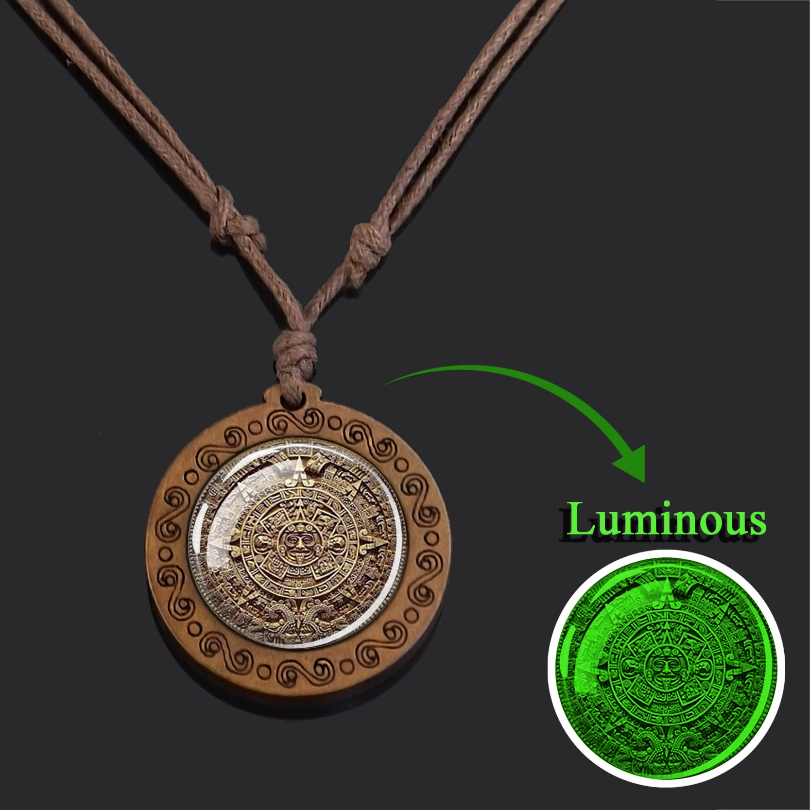 Эсспок Майский Календарь Ожерелье Винтажное Деревянное Мексиканское Светящееся Ацтекское Украшение Стеклянные Кабошоны Цепи Ожерелья Женский Подарок.