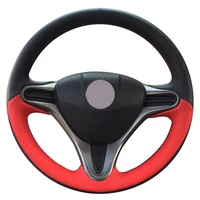 diy non slip durable black leather red leather car steering wheel cover for honda fit 2009 2013 city jazz