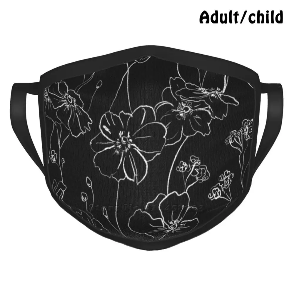 

Black Wild Roses Best Gift Funny Print Reusable Face Mask Floral Flowers Nature Botanical Spring Pastels Colors Pink Violet