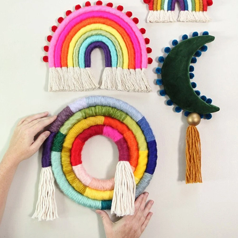 Скандинавские Висячие тканевые радужные настенные орнаменты ручной работы из