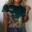 Женская футболка с 3D-принтом, зеленый цветочный топ, универсальная модная футболка с коротким рукавом, элегантная темпераментная футболка с круглым вырезом в стиле богини