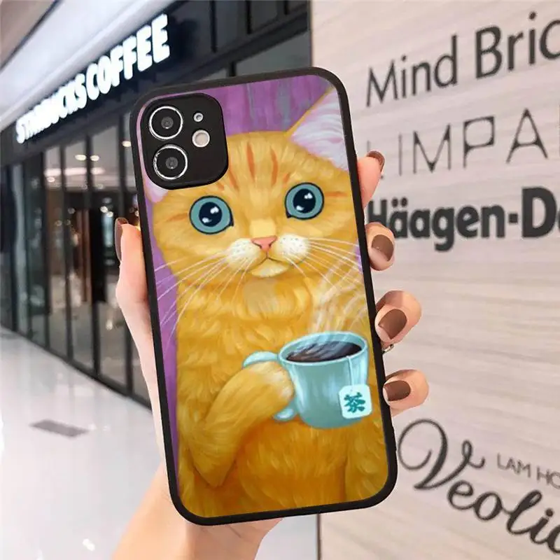 

cat milk tea Phone Case Matte Transparent for iPhone 7 8 11 12 s mini pro X XS XR MAX Plus cover funda