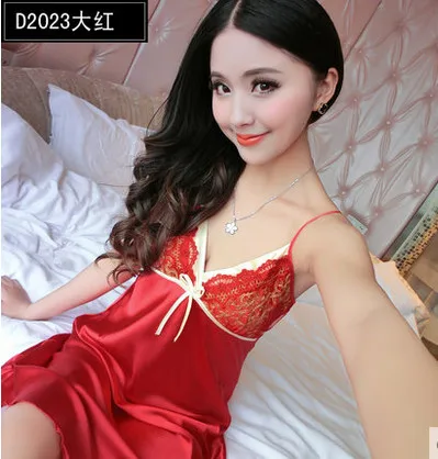 

2019 red solid color spaghetti strap Nightdress Summer Style Indoor Clothing Women Nightgowns Home Clothing Sleep AW7419