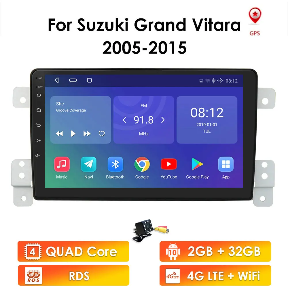 

Автомагнитола Android10 для SUZUKI Grand Vitara скудо 2005-2015 аудио GPS мультимедийный плеер 2Din экран WIFI DSP DAB SWC карта