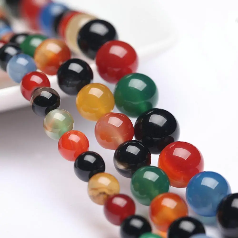 

LNRRABC New Natural Color Agate Stone Spacer Loose Beads For Jewelry Making DIY Bracelet Beads Necklace Chain 4-12 Mm