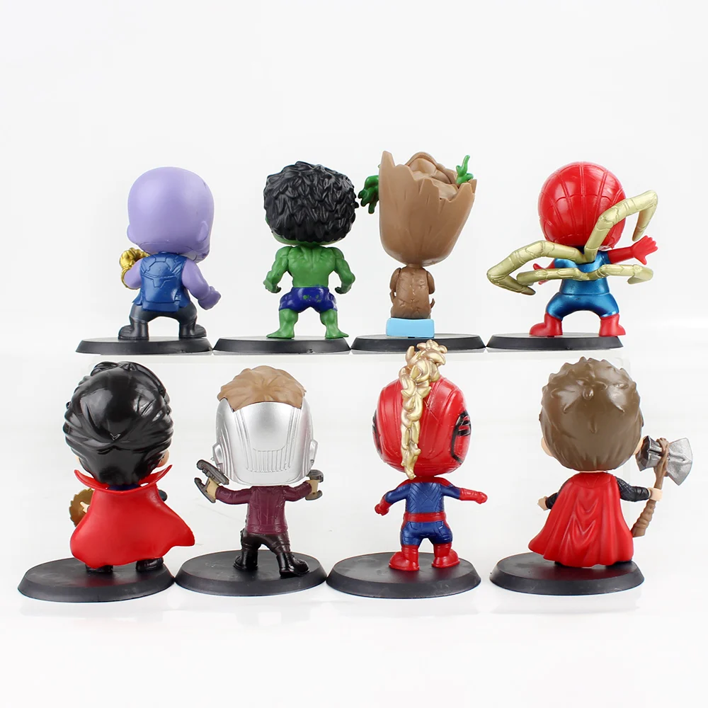 8pcs/Set 8cm Marvel Avengers Spiderman Hulk Thanos Thor PVC Action Figure Mini Decoration Model Toys Dolls Kids Gift Brinquedos - купить по