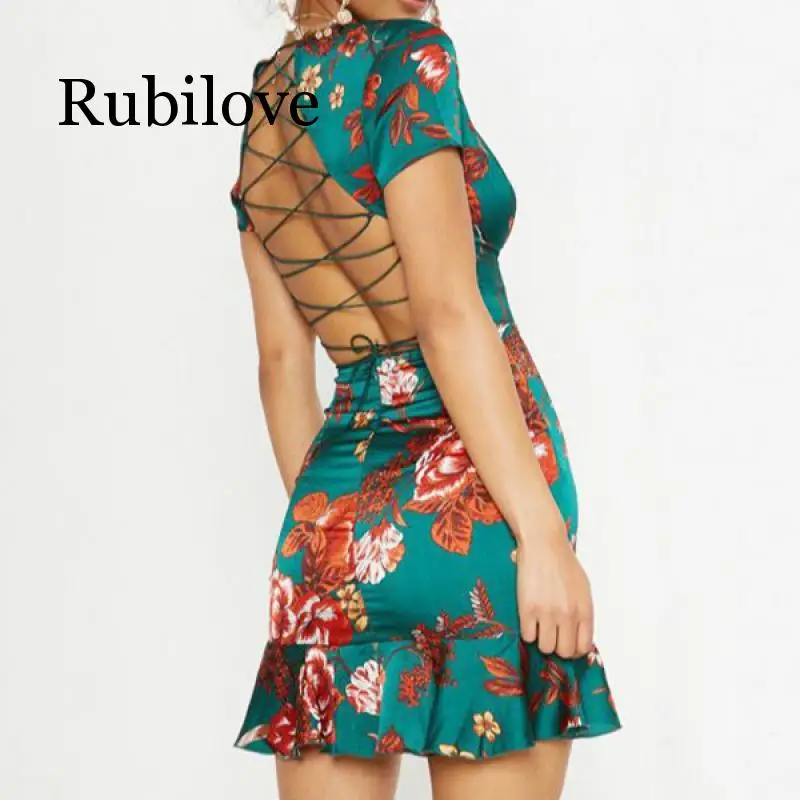 Женское зеленое платье с оборками на спине уличное Платье футляр цветочным