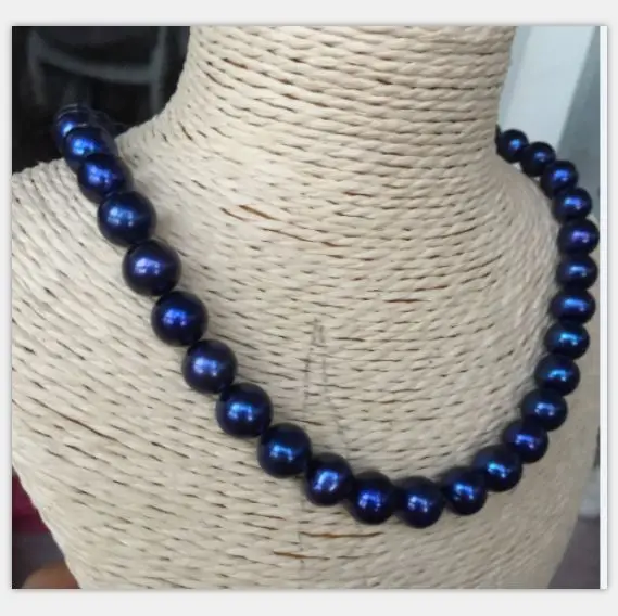 Meilleur Collier De Perles Rondes AAA 10-11mm, élégant, Noir Et Bleu, 18 Pouces, 14k/20