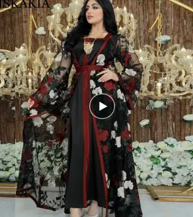 Женский комплект Абайи Siskakia, длинное платье с вышивкой, в арабском и турецком стиле, платье в мусульманском стиле