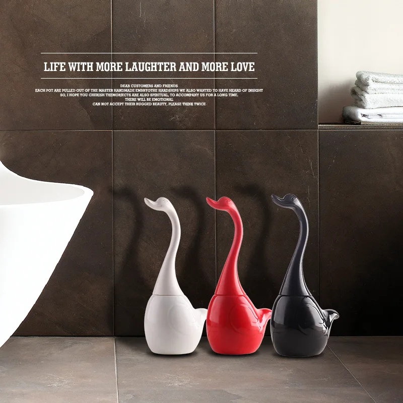 

21 Years New Ceramic Base Plastic Handle Creative Swan Shape Bathroom Supplies Bathroom Toilet Brush Brushes Bathroom Sets