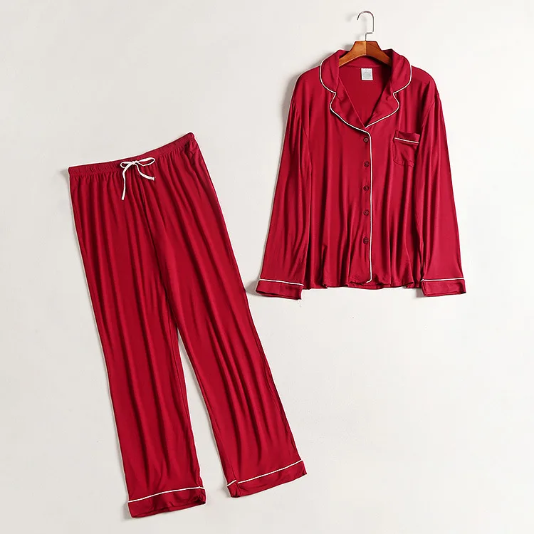 

Women's Plus Size Pyjama Homme Long-sleeved Trousers Couples Pajamas Cardigan Suit Shirt Modal Home Clothes Pijamas De Mujer