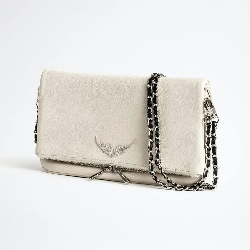 

Women Leather Bag Wings Rhinestone Decoration 2021New Fashion Ladies One-Shoulder Bags with Zipper and Chain Handbag Female Bags