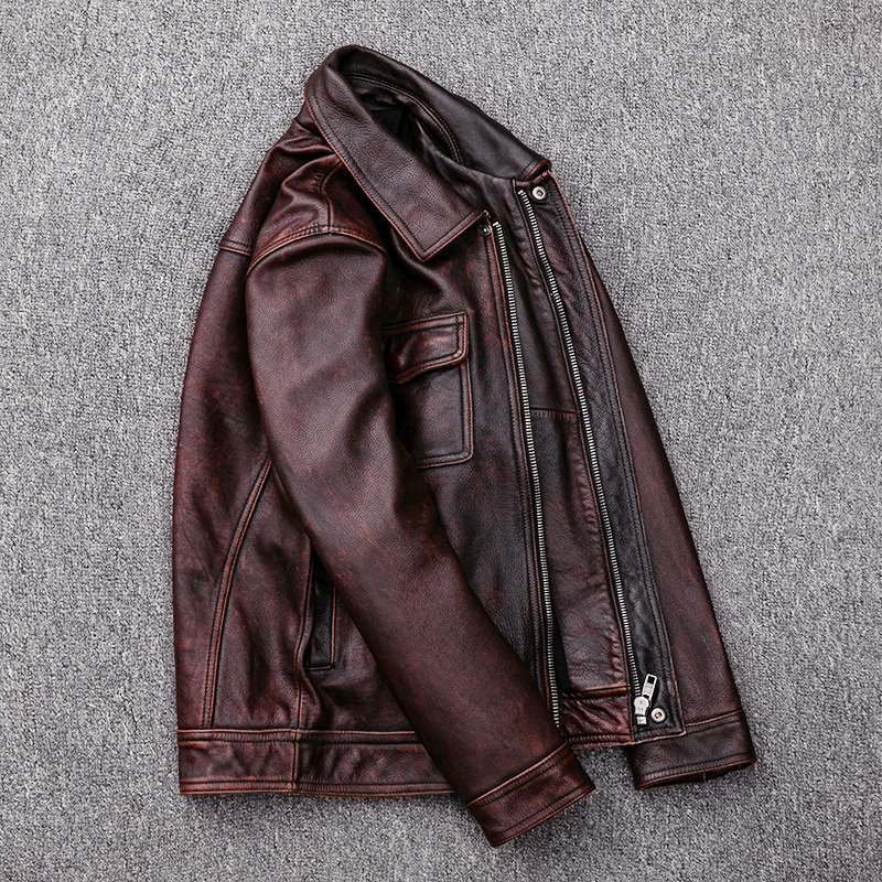 Мужская байкерская куртка из коровьей кожи винтажная мотоциклетная куртка-пилот