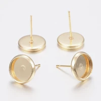 300pcs 304 stainless steel stud earring cabochon settings flat round golden color post cup for diy ear jewelry making findings