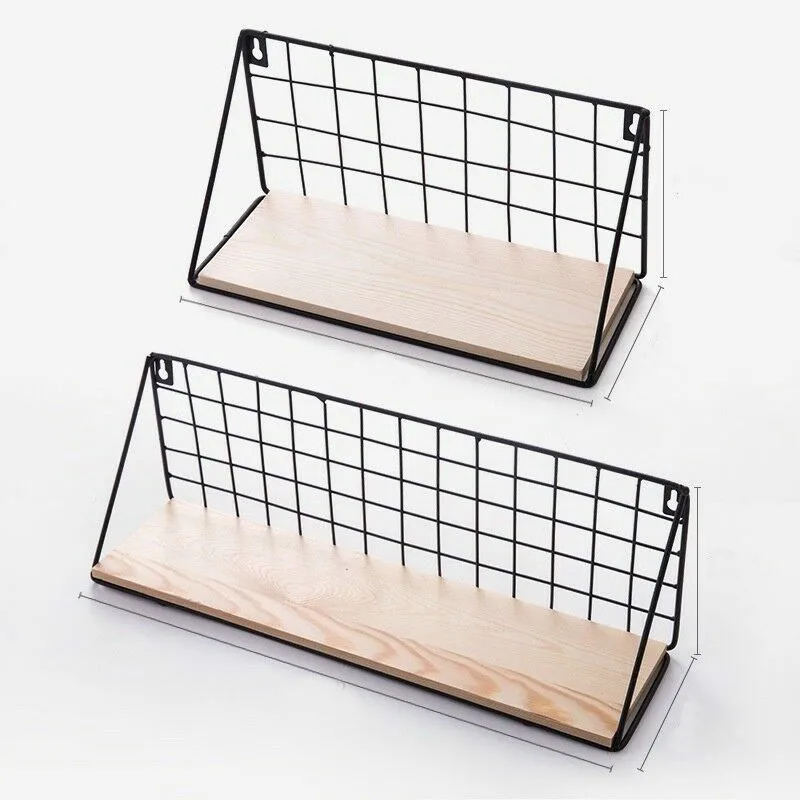 Металлическая проволочная деревянная настенная полка для кухни ванной комнаты