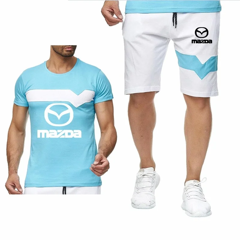 

New Summer Men's Suit Mazda Car Logo casual Comfortable Cotton Mens Short Sleeve O-neck Cotton Mens T-Shirt Pants Suit