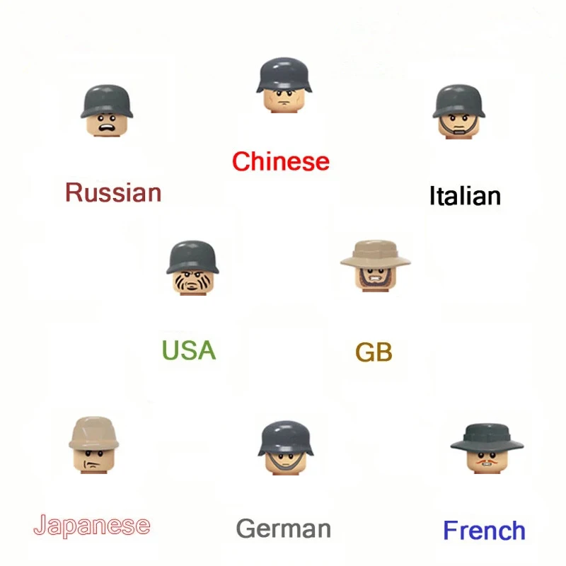 

8pcs Military WW2 USA Soviet Chinese German Japanese GB Italian French Army Doll Building Blocks Brick Kids figures toy
