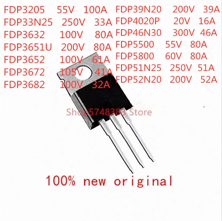 10 шт. FDP3205 FDP33N25 FDP3632 FDP3651U FDP3652 FDP3672 FDP3682 FDP39N20 FDP4020P FDP46N30 FDP5500 FDP5800 FDP51N25 fdpn5220|Аксессуары
