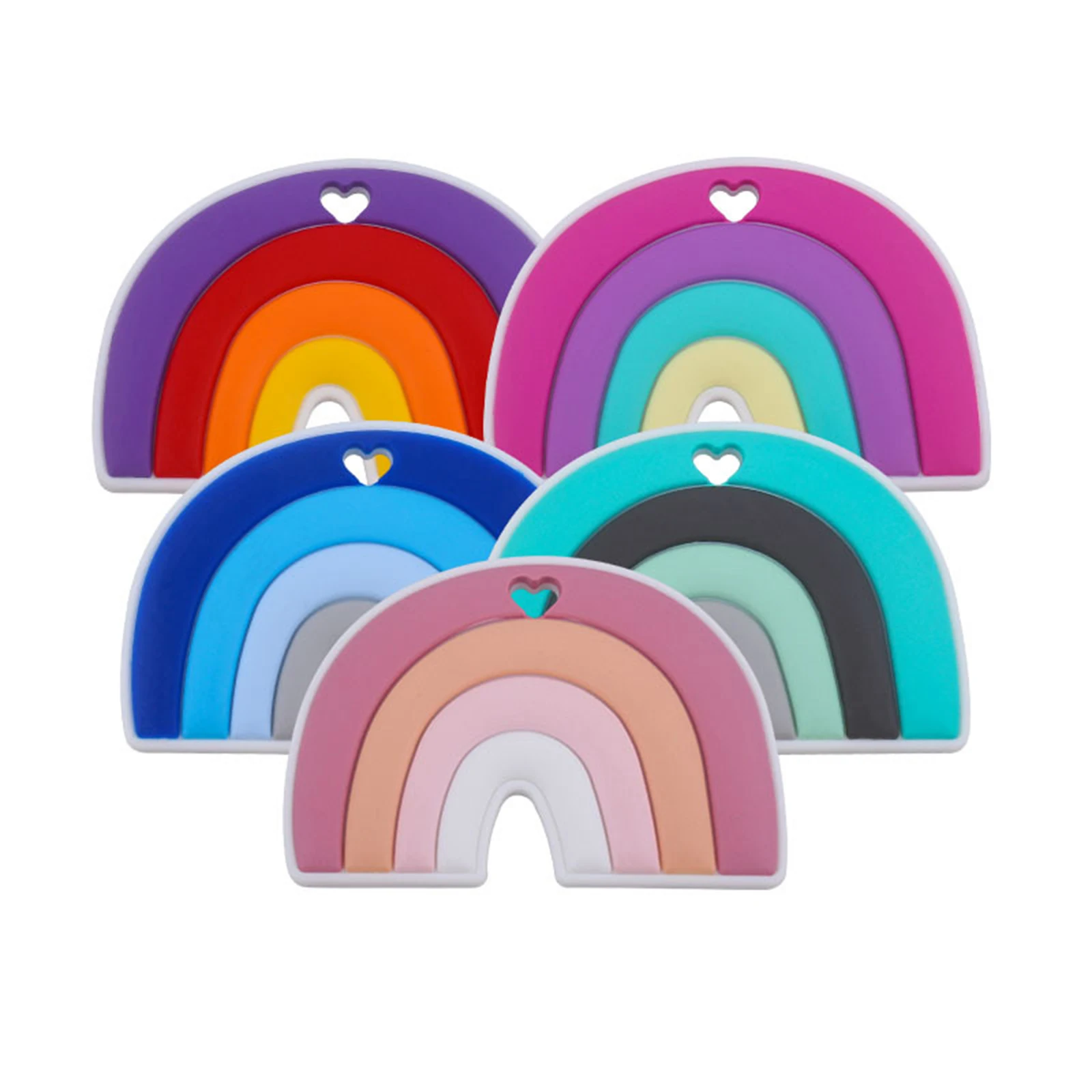 

5 Pack of Softs Rainbow Shape Teether, Food Grade Soft Silicone Teething Toy for Babies 3M+