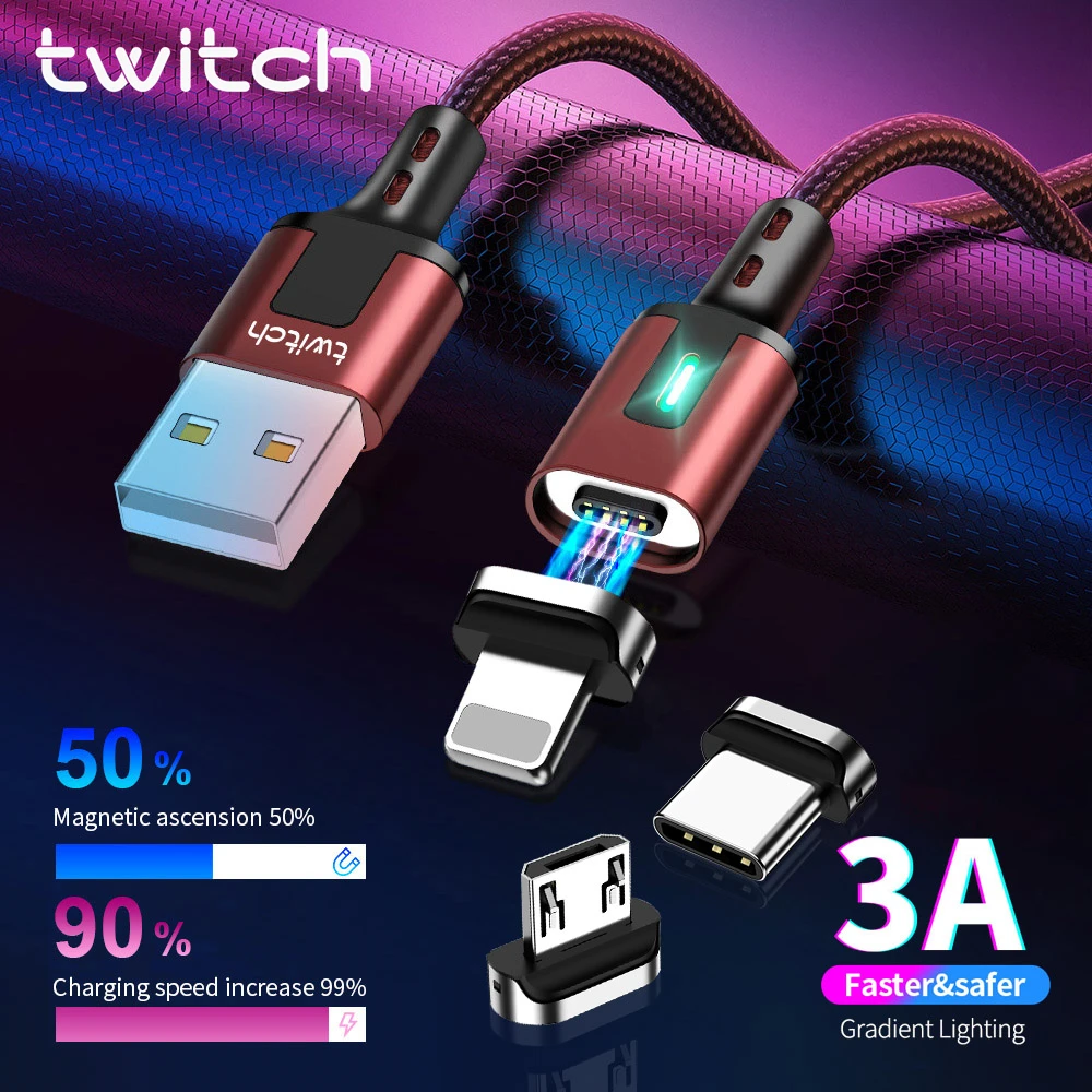 

Twitch 3A Magnetic Cable Fast Charging Micro USB Cable Type-c cable for iPhone Samsung Huawei Xiaomi Quick Magnetic usb Charger