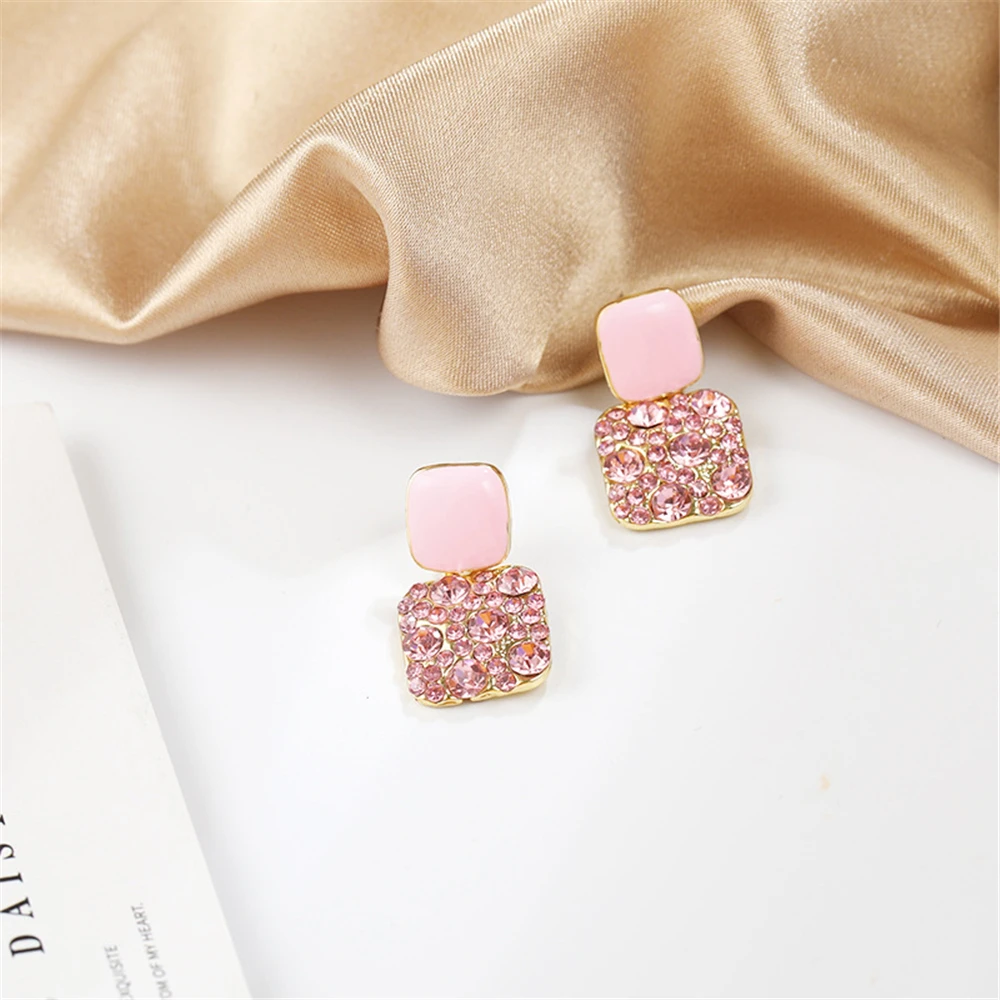 

New Fashion Drill Geometry With Drops Of Glaze Pink Earrings Femininity Daily Wear In The Spring And Autumn Stud Earrings