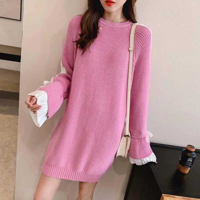 Женский свободный пуловер средней длины Повседневный свитер с длинным рукавом и